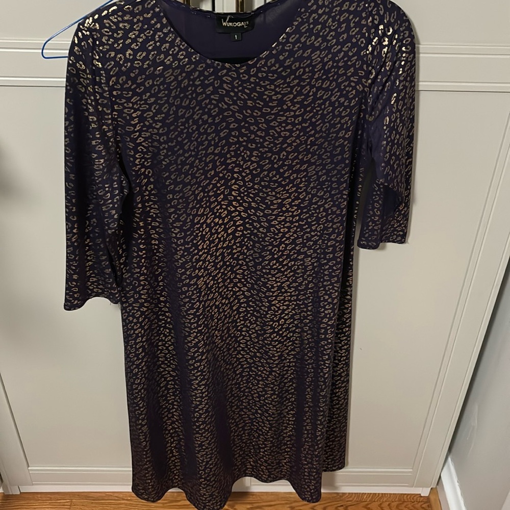 Purple and gold midi dress